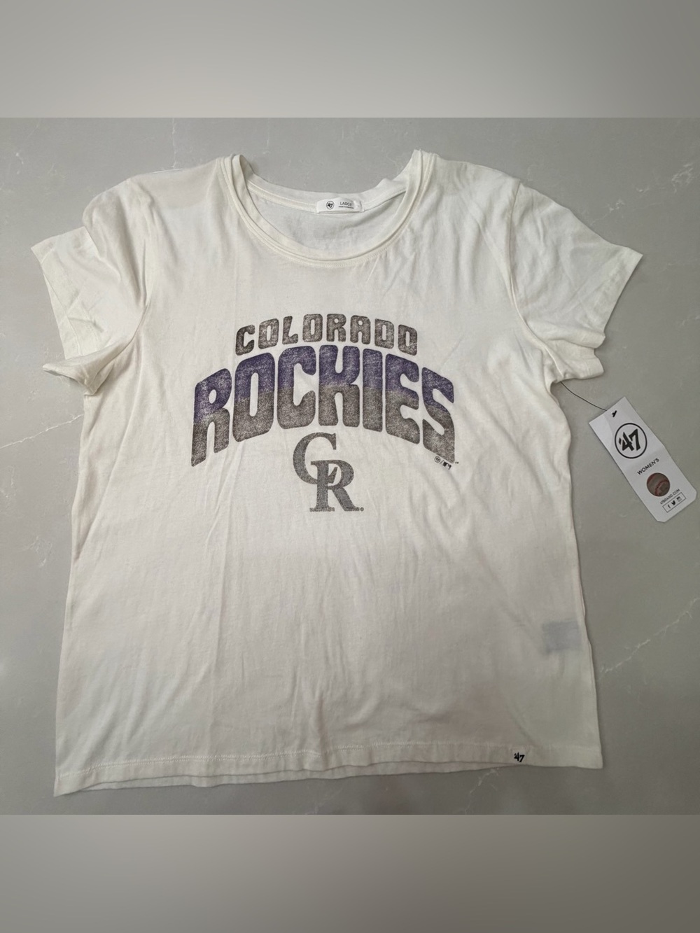 '47 Brand Colorado Rockies Women's Distressed Graphic Franklin Tee - Size L NWT